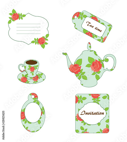 Tea time. Vector vintage scrapbooking
