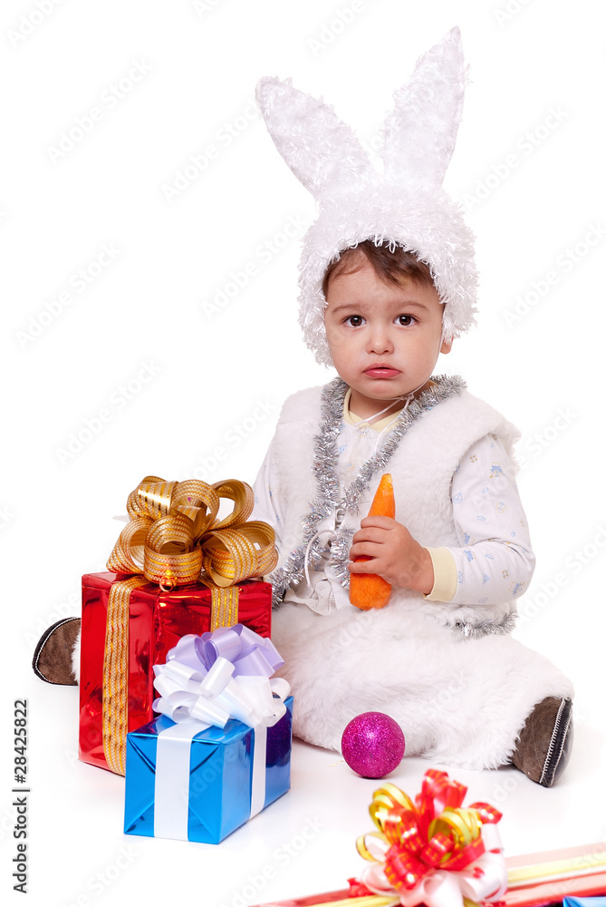new year rabbit boy with gifts new year rabbit boy with gifts