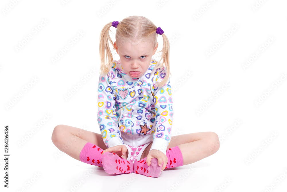 Young girl posing sad on isolated white background. Young girl posing sad on isolated white background.
