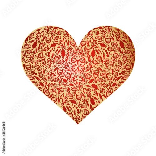 Gold heart with red pattern