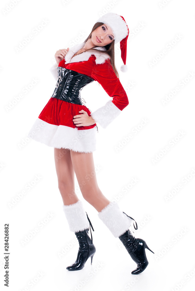 Full-length portrait of beauty girl in santa hat Full-length portrait of beauty girl in santa hat