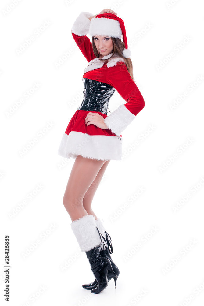 Full-length portrait of beauty girl in santa hat Full-length portrait of beauty girl in santa hat