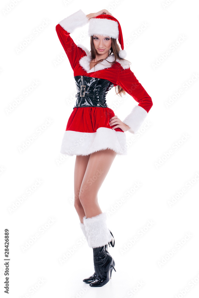 Full-length portrait of beauty girl in santa hat Full-length portrait of beauty girl in santa hat