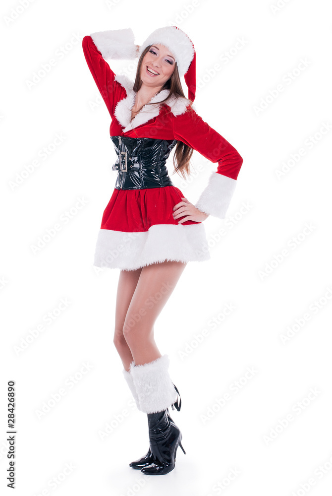 Full-length portrait of beauty girl in santa hat Full-length portrait of beauty girl in santa hat