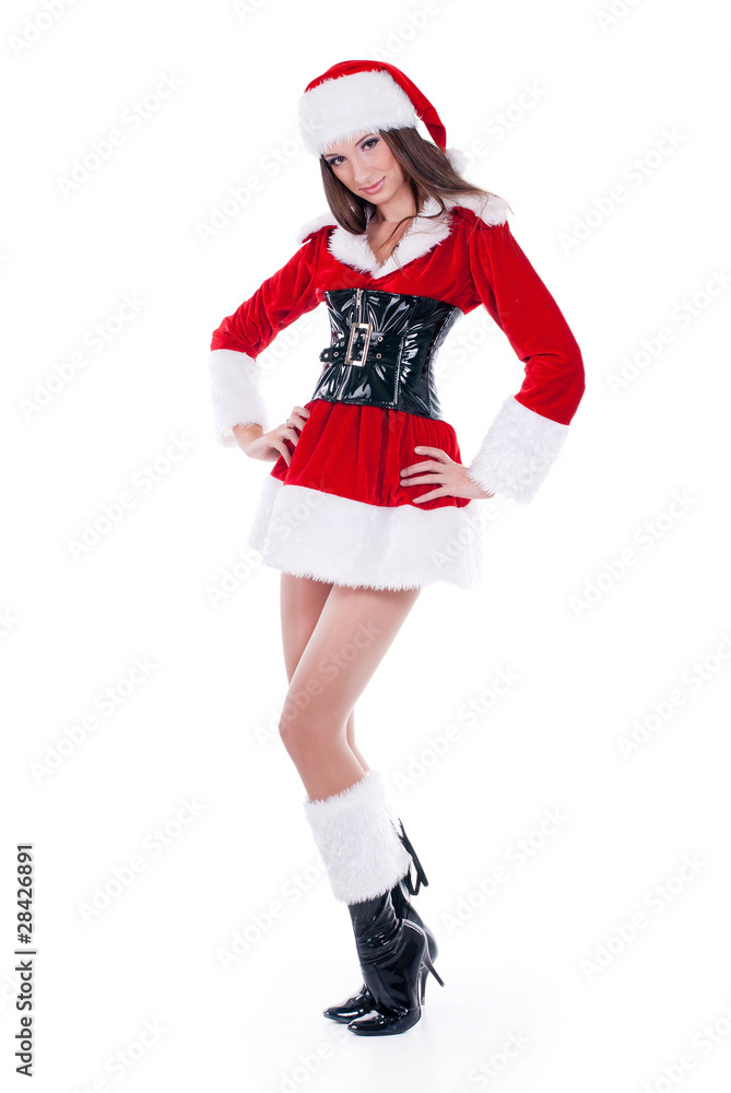 Full-length portrait of beauty girl in santa hat Full-length portrait of beauty girl in santa hat