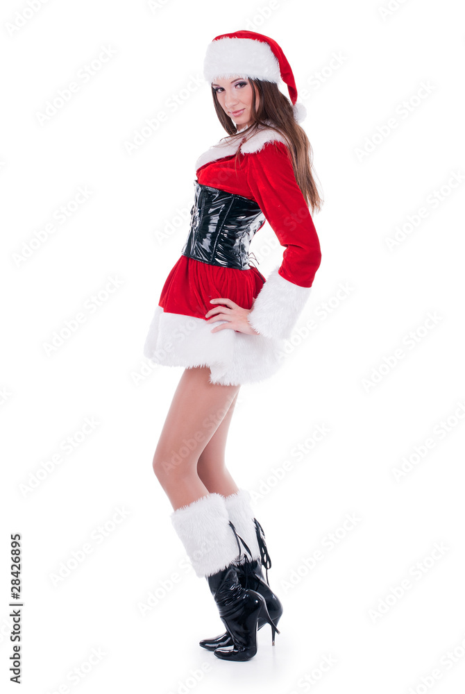 Full-length portrait of beauty girl in santa hat Full-length portrait of beauty girl in santa hat