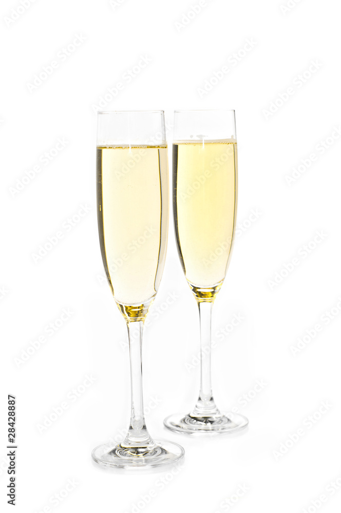Two champagne glasses. Isolated on white background