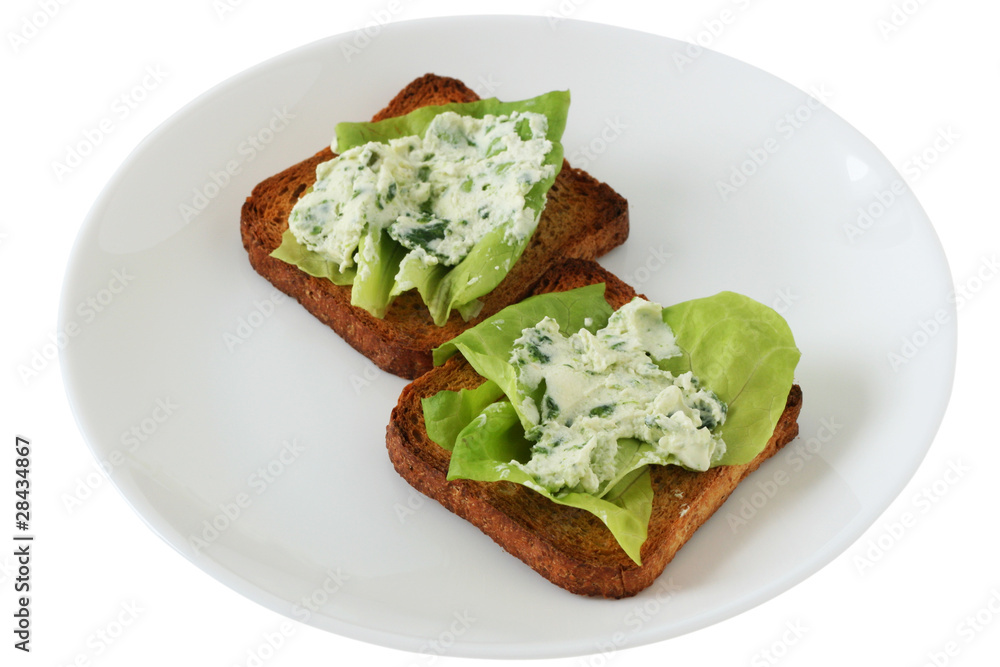 Toasts with cream cheese and spinach