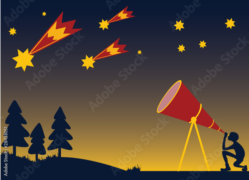 Person watching shooting stars through telescope