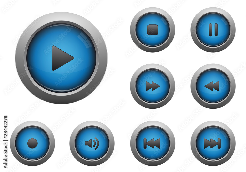 Collection of blue multimedia buttons Collection of blue multimedia buttons