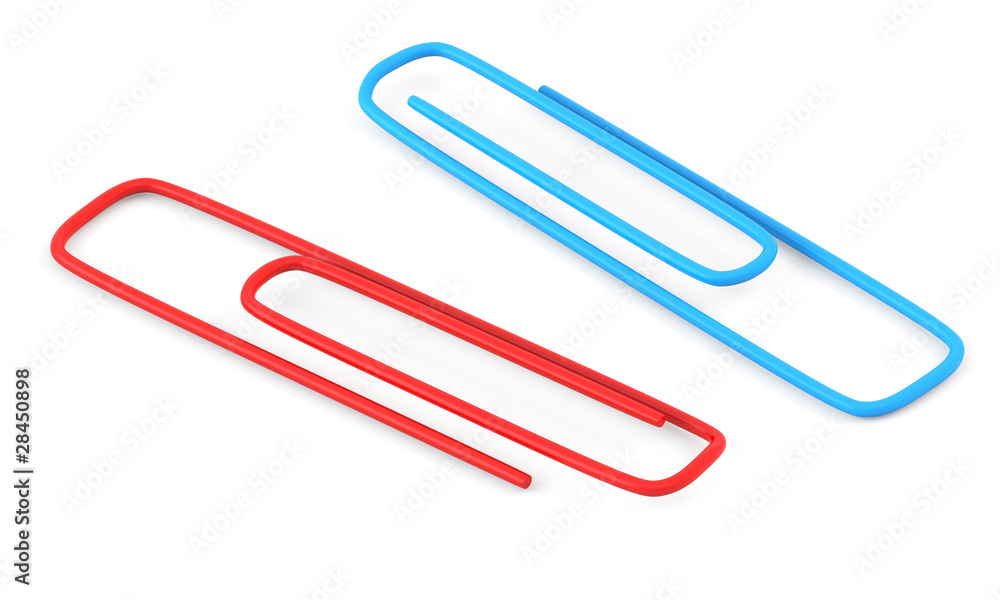 Red and blue paper clips isolated on white background Red and blue paper clips isolated on white background