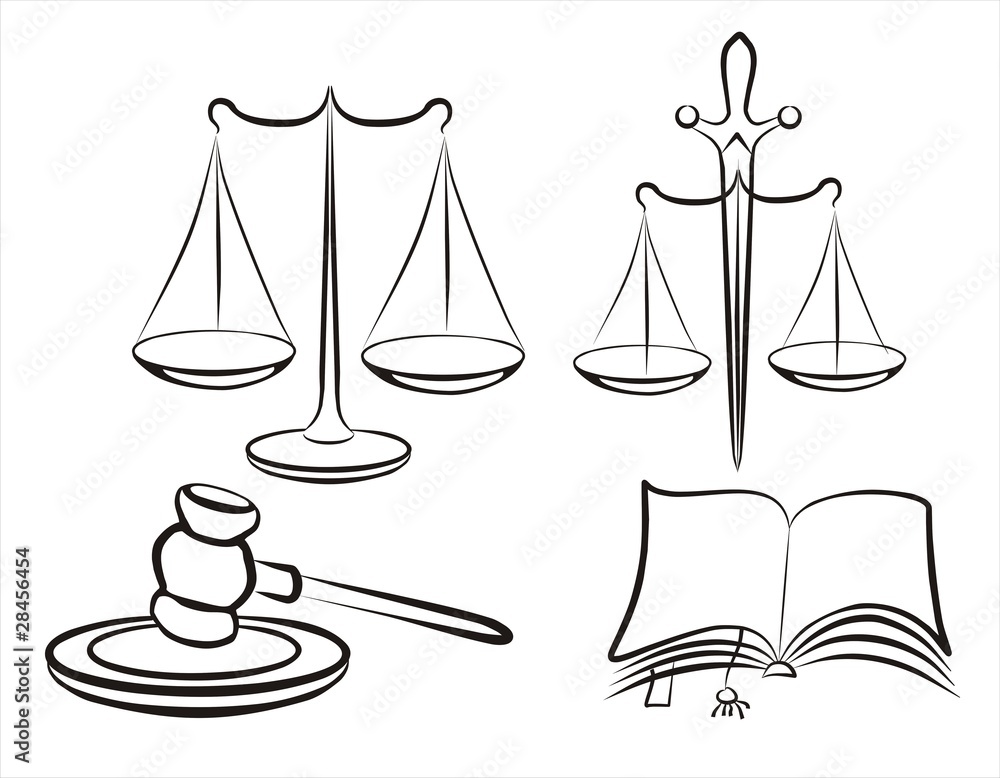 legal, law, judge set sketch in black lines Stock Vector Adobe Stock