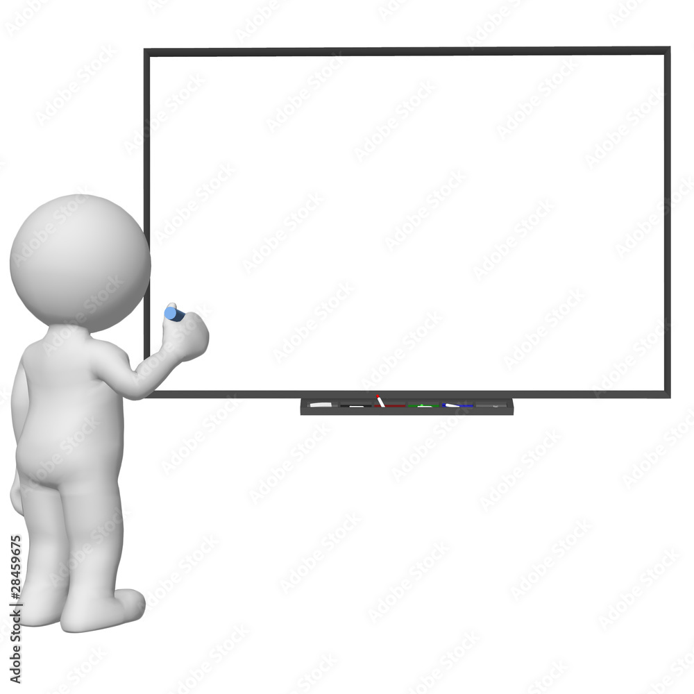 3d character writing on blank white board 3d character writing on blank white board