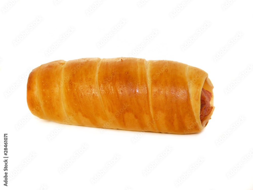 Sausage in pastry isolated on white background Sausage in pastry isolated on white background