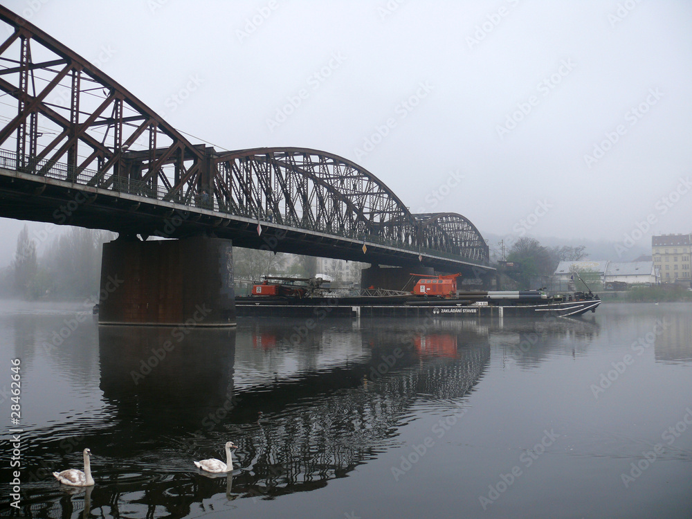 Fototapeta premium Railway bridge over Vltava in Prague