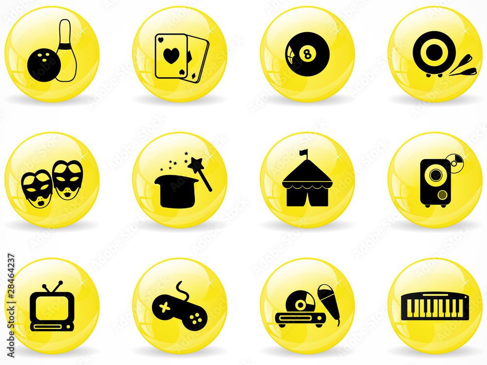 Glossy web buttons, entertainment icons Glossy web buttons, entertainment icons