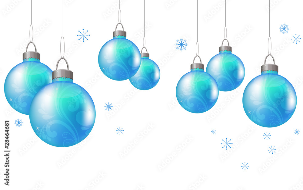 Blue balls hang on white background Blue balls hang on white background