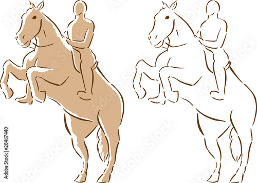 Stylized drawing of a horse and rider