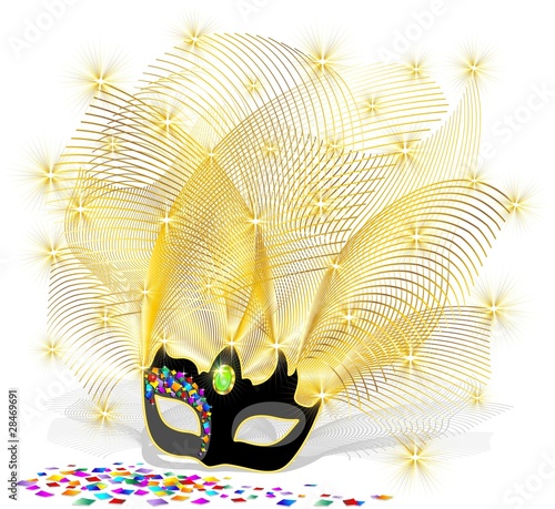 Maschera con Piume d'Oro-Golden Feathers Mask-Vector