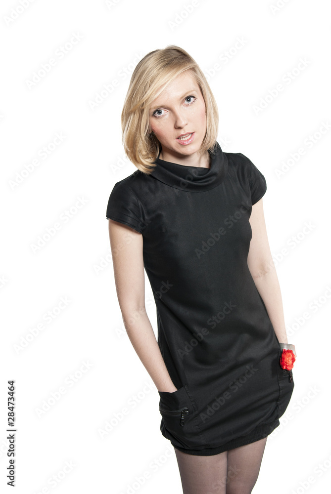 Fototapeta premium Young attractive woman in black dress