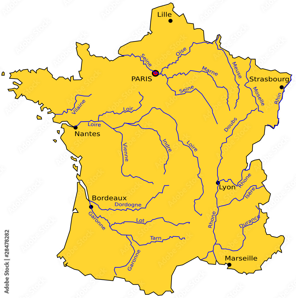 Carte des rivières de France Stock Vector Adobe Stock