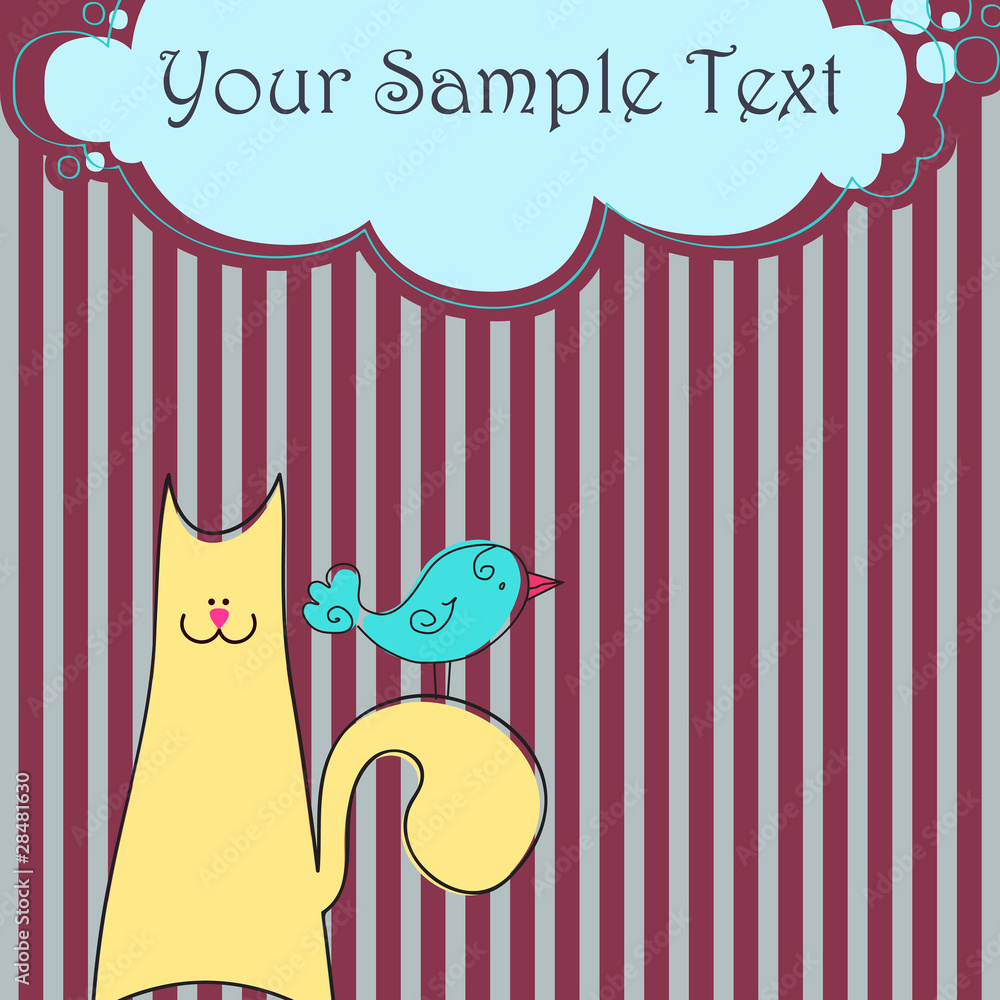 Vector cute cat with bird Vector cute cat with bird