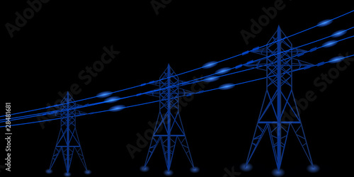 Vector  silhouette of power lines and electric pylons