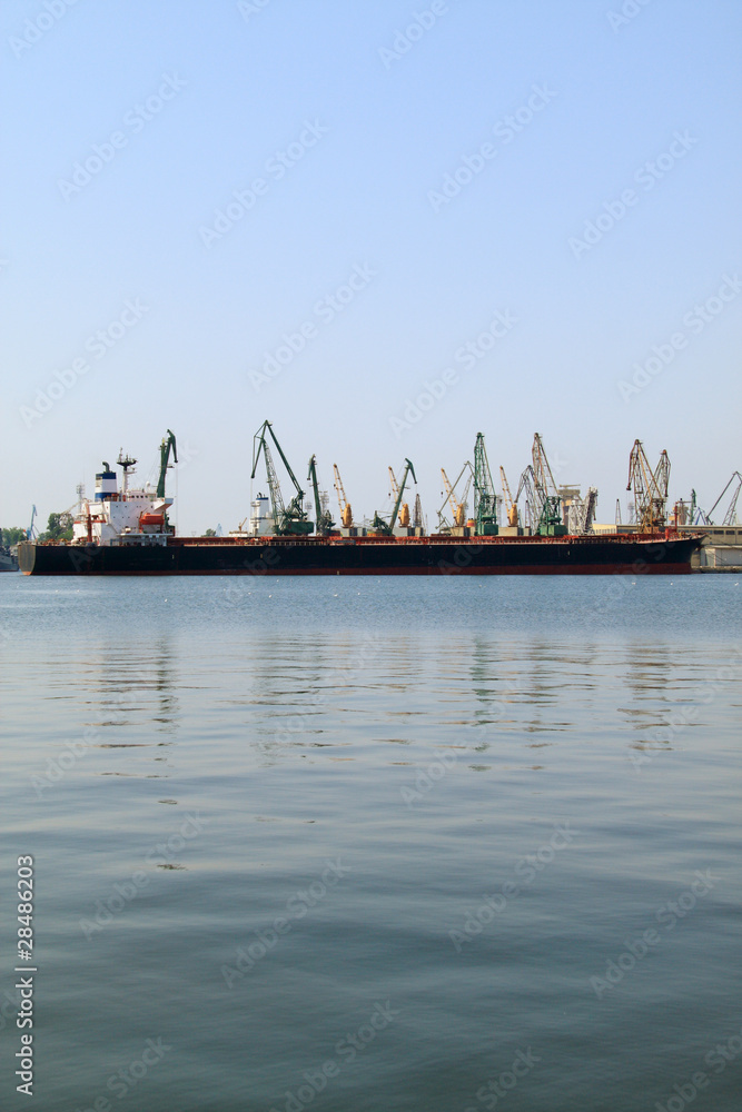 Cargo ship moored in port
