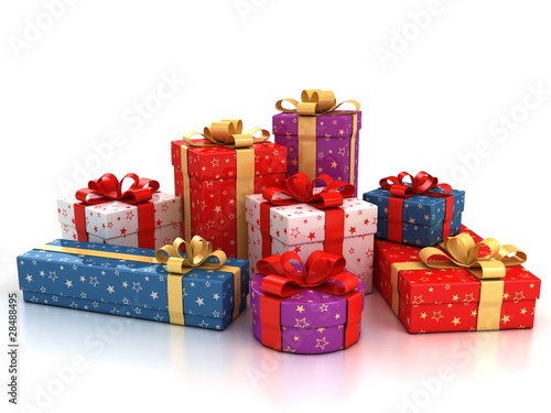 colorful gift boxes over white background 3d illustration