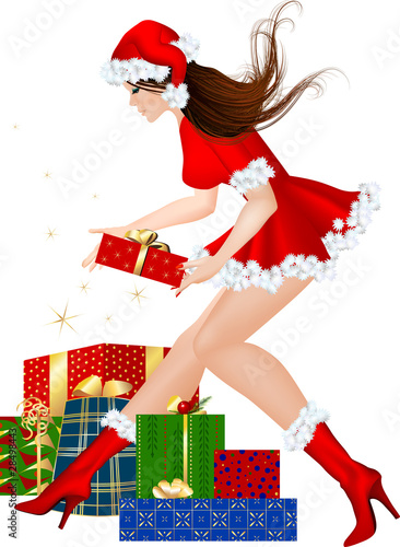 Brunette christmas girl with gift