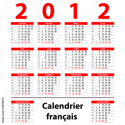 Calendrier français 2012 rouge