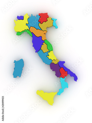 Three-dimensional map of Italy. 3d