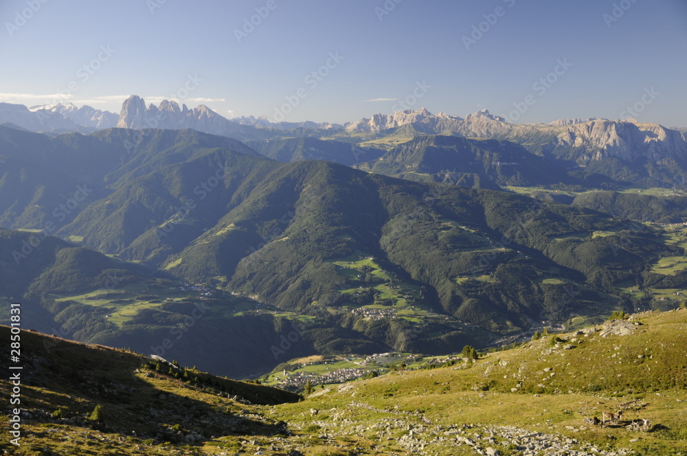 Blick von der Radlseehütte zu den Dolomiten