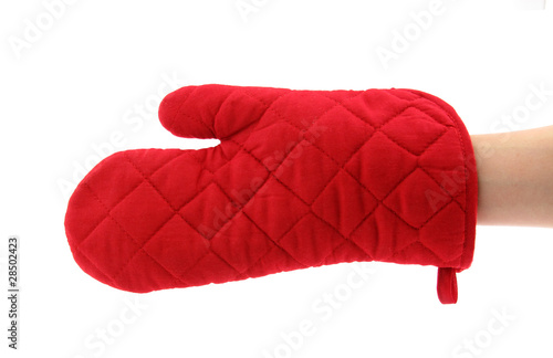 Hand with red oven glove