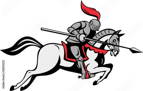 knight riding horse charging with lance