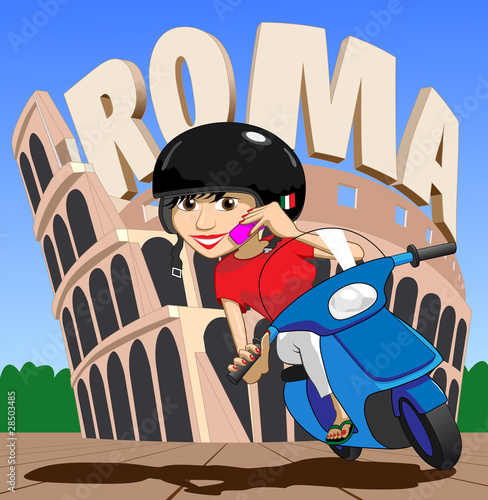 Roma Scooter Girl on Phone at Colosseum