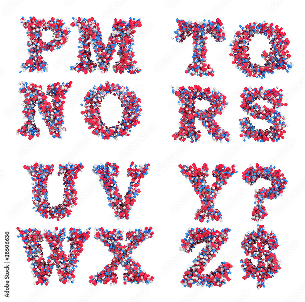 Abstract 3D font M-Z letters and symbols Abstract 3D font M-Z letters and symbols