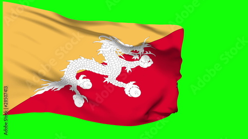 Bhutan  flag waving. Chromakey background. Seamless loop. photo