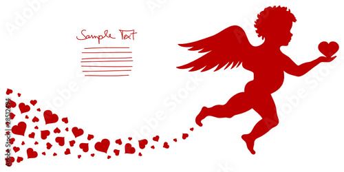 Flying Cupid Holding Heart Background
