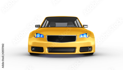 Yellow sports car isolated on white - 3d render