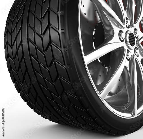 Tire with alloy wheel - 3d render