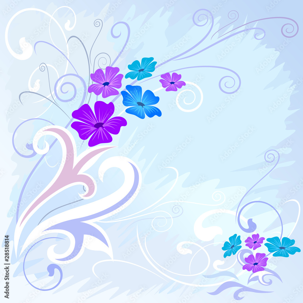 Blue-Purple floral , grunge and swirl background