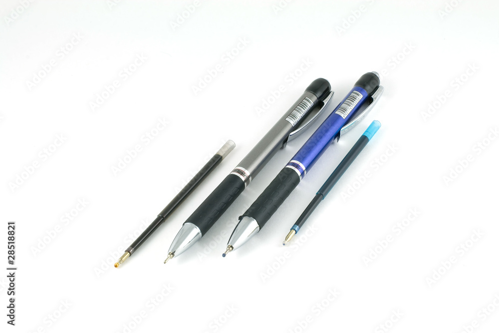 Two ballpoint pens and rods isolated on white background Two ballpoint pens and rods isolated on white background