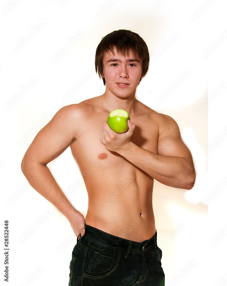 muscular man with apple