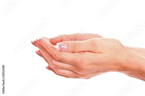 Woman's hand isolated on white