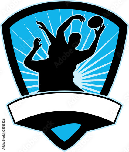 rugby player catching line-out throw shield