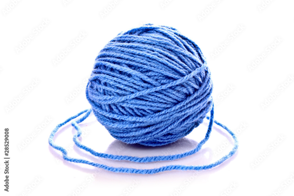 Blue ball of woollen thread isolated on white Blue ball of woollen thread isolated on white