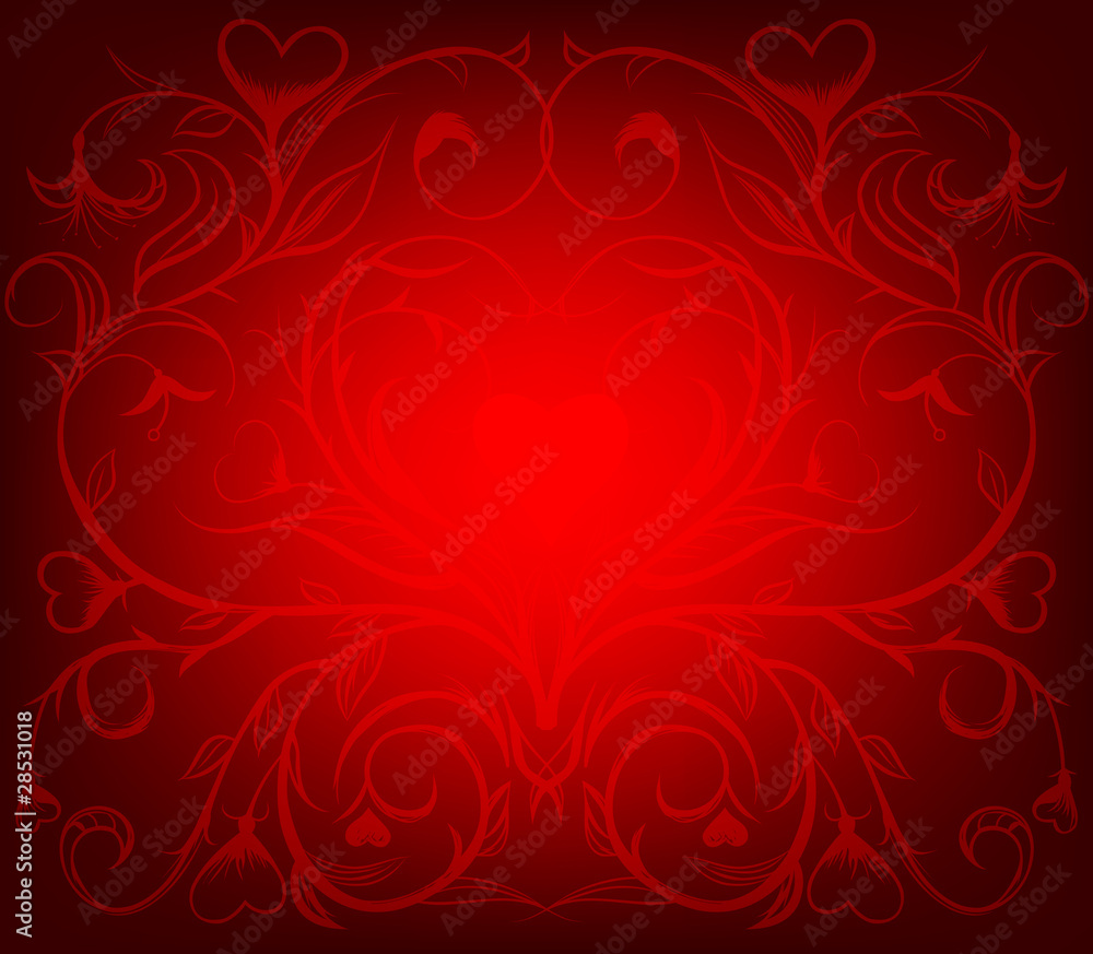 red floral background with hearts red floral background with hearts