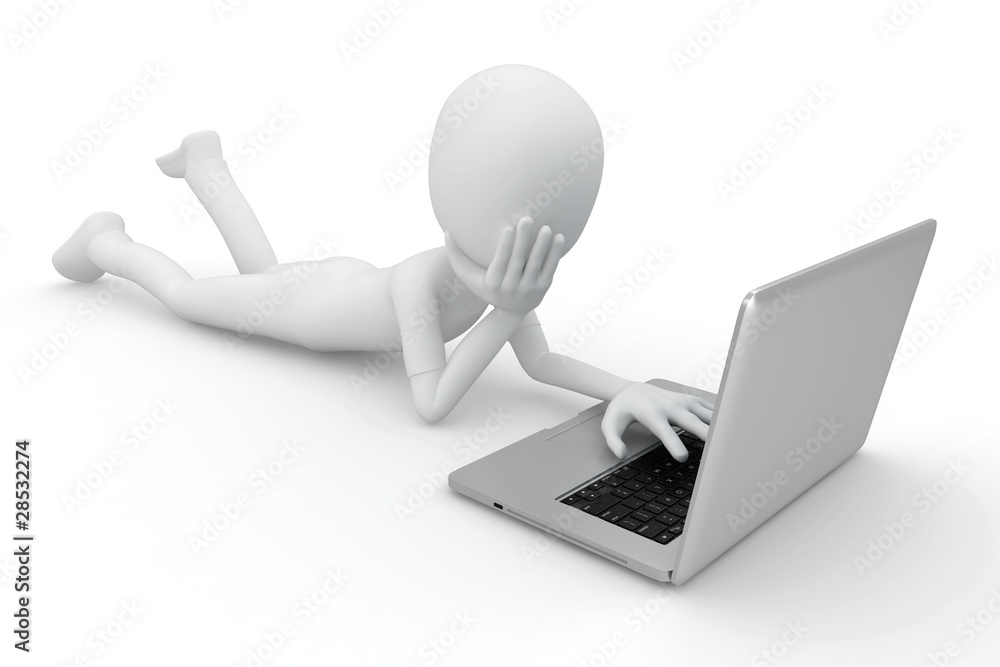 3d man working on laptop 3d man working on laptop