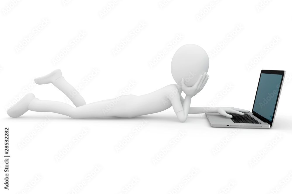 3d man working on laptop 3d man working on laptop